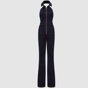Reiss Pennie Denim Halter Jumpsuit - Blue Color  - Brand New US10